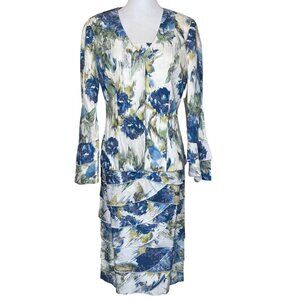 Ashro Women's 2 Piece Floral Ruffle Sleeveless Dress with Long Sleeve Jacket 12
